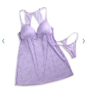 Women's Lilac+London 2-pcStretch Lace Molded Cup Chemise & Thong Panty lingerie